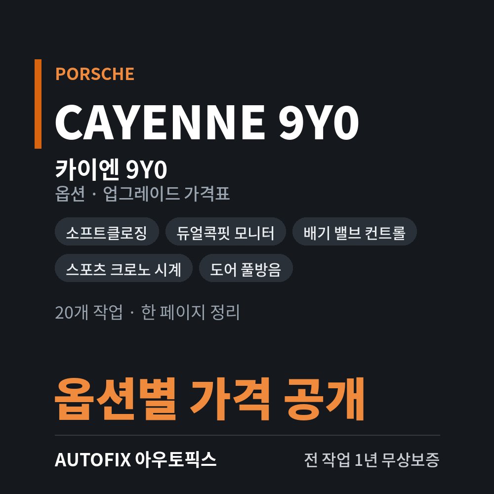 포르쉐 카이엔 9Y0 · 카이엔 쿠페 옵션 · 업그레이드 가격표