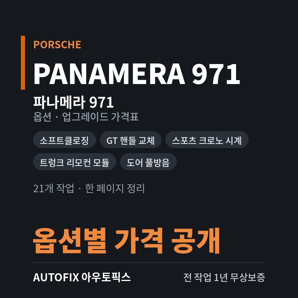포르쉐 파나메라 971 옵션 · 업그레이드 가격표
