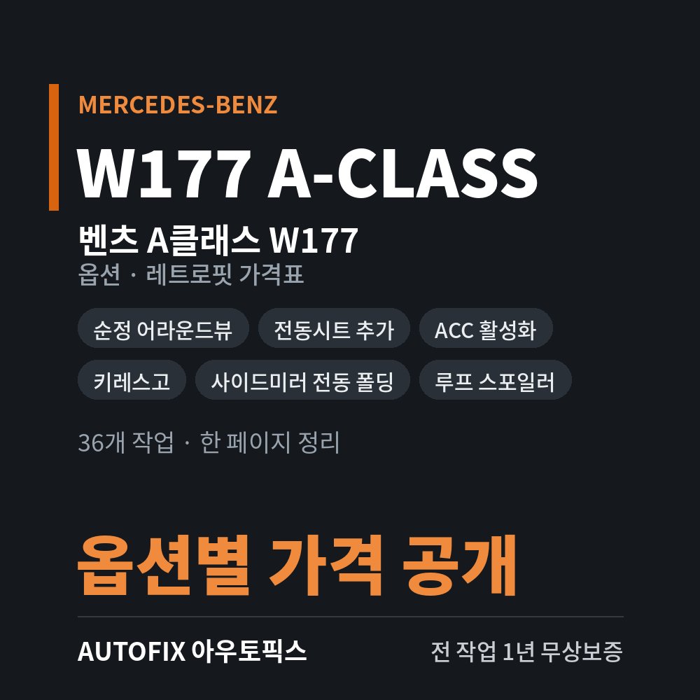 벤츠 W177 A클래스 옵션 · 레트로핏 가격표